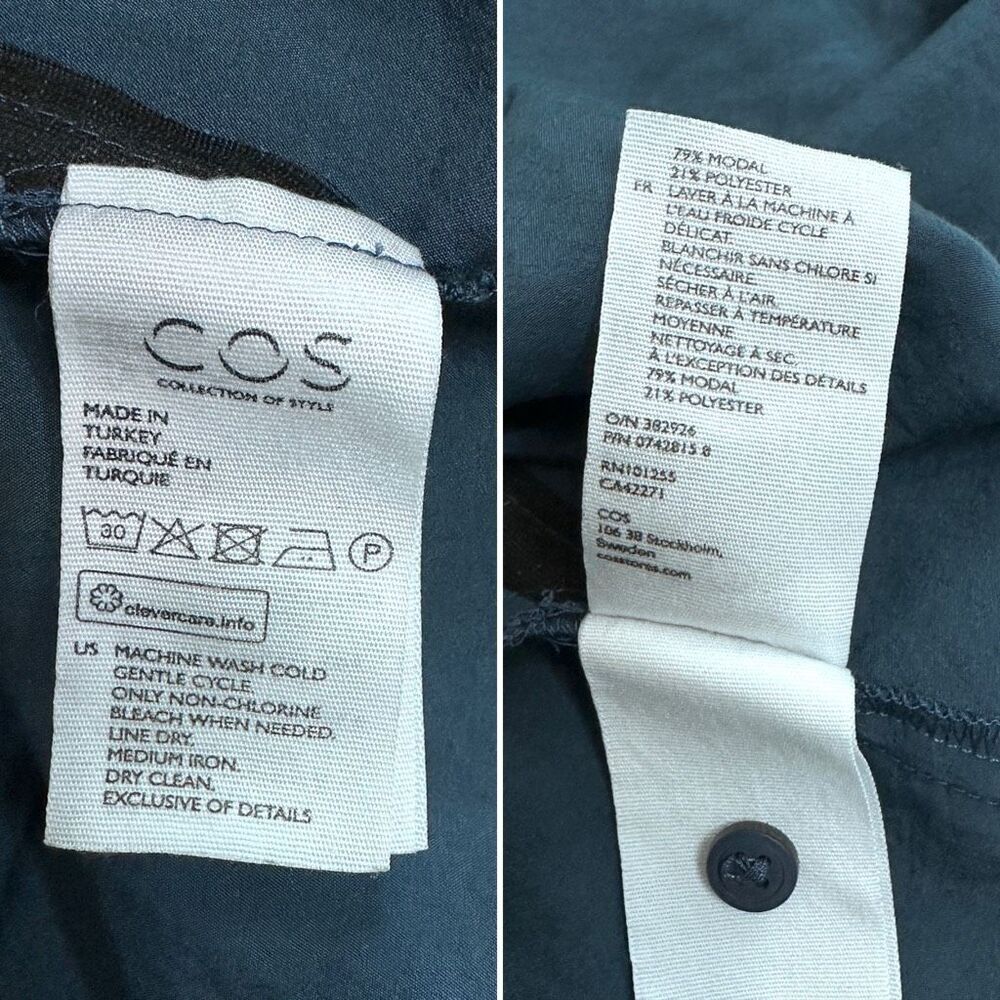 COS Crinkled Woven Oversized Shirt Dress Blue Teal Hidden Placket XS - Picture 16 of 16